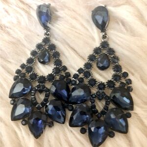 Blue stone and gunmetal drop earrings.